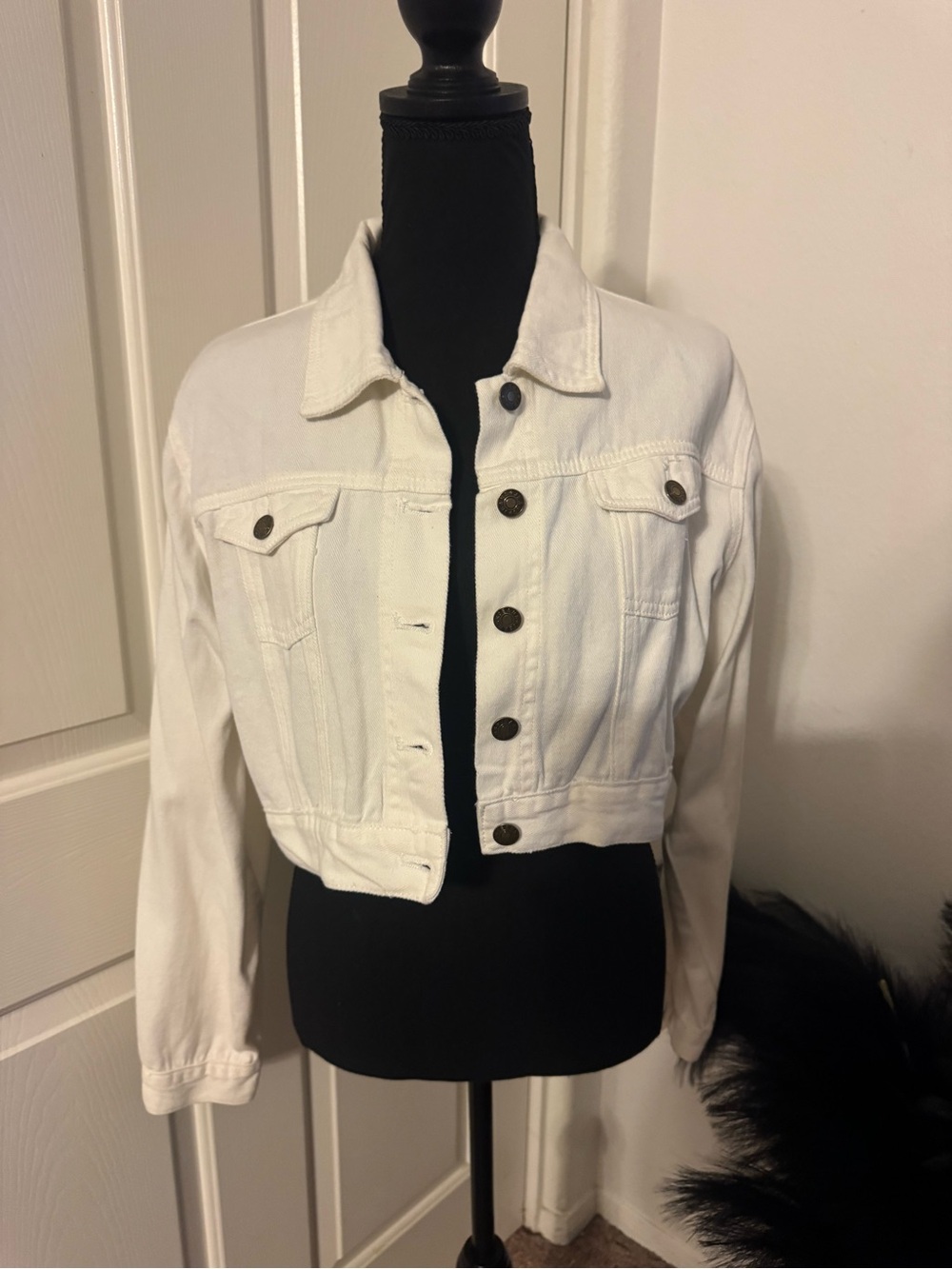 Cropped White Denim Jacket